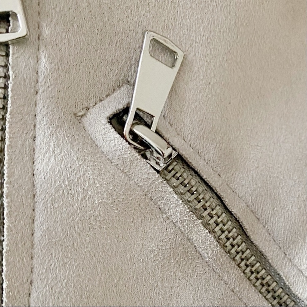 MANGO Cream Faux Suede Biker Moto Jacket - Picture 11 of 12